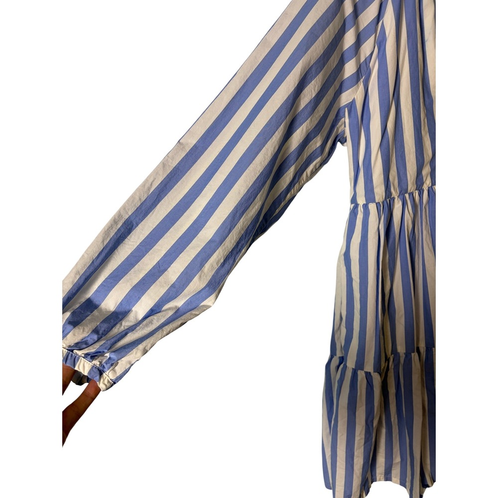 J Crew Womens Tiered Popover Dress Blue White Cotton Mini M Coastal Resort - Picture 3 of 7